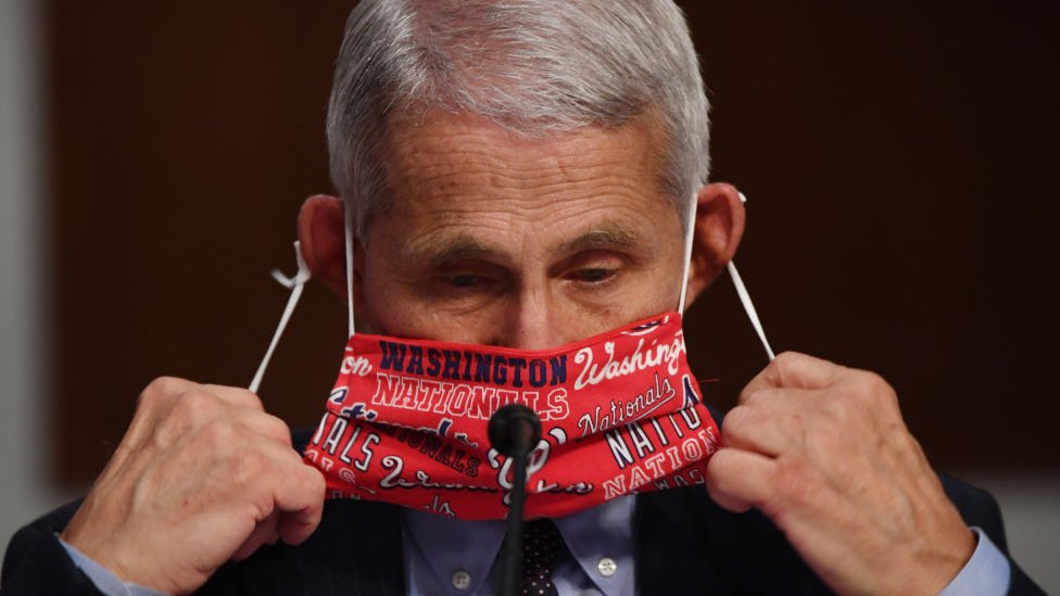 Tony Fauci dons mask at a hearing