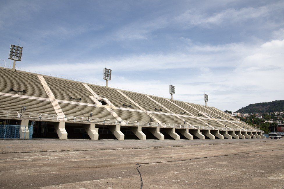 View of empty stands in the Sambadrome