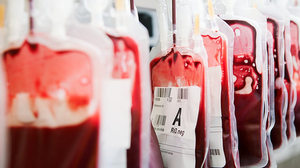 Blood stored at a blood donation clinic