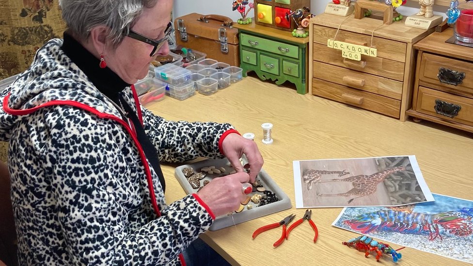 Julie Thomas at work in her shed