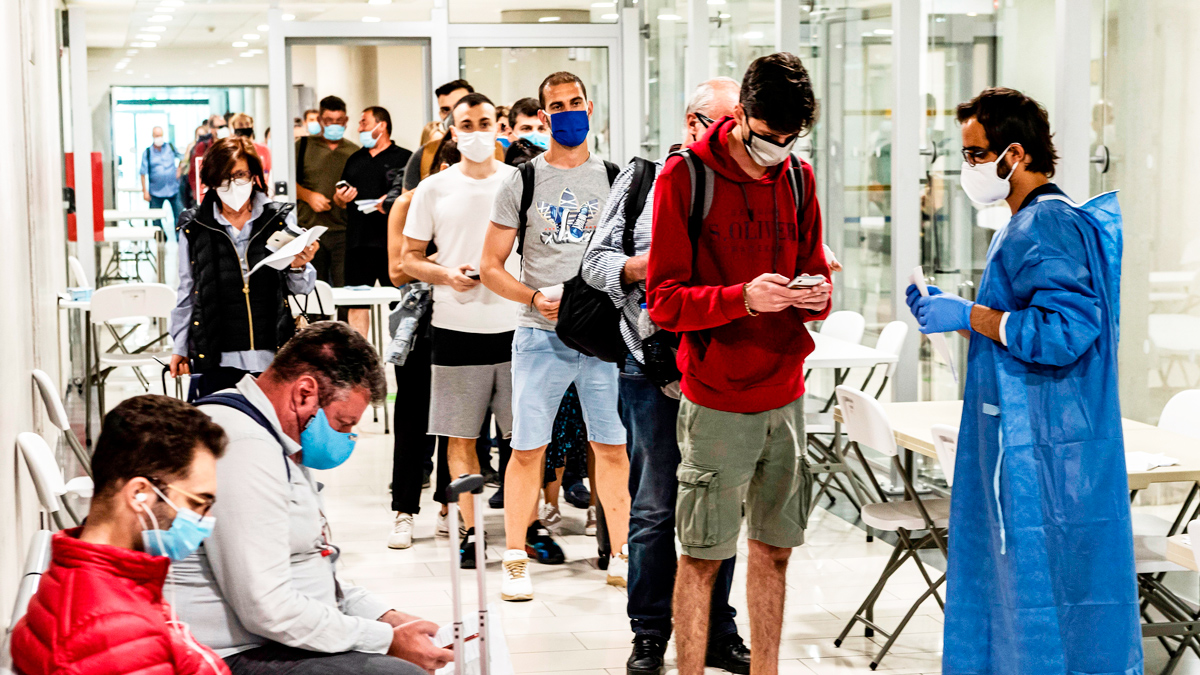 Queuing at an airport in Cyprus